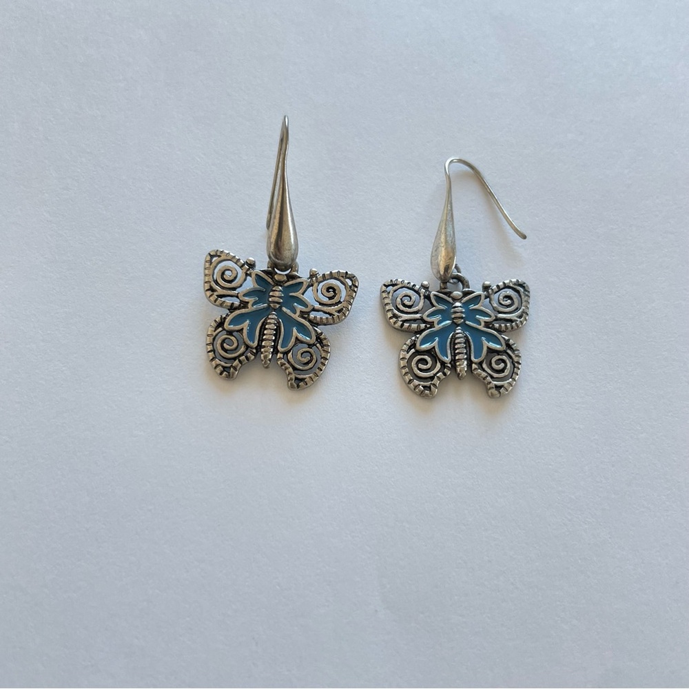 Patricia Nash Silver and Blue Butterfly Earrings - Picture 2 of 5